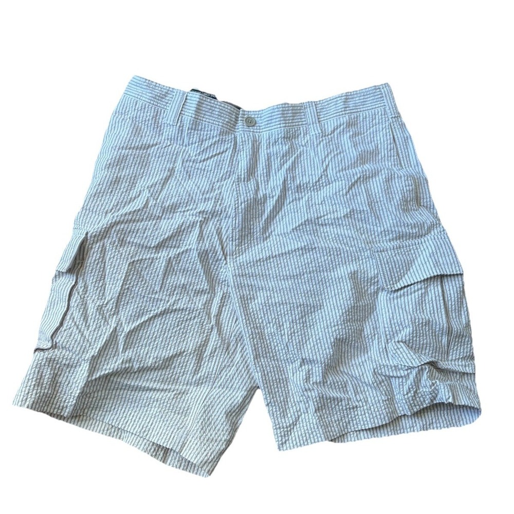 Mens St Johns Bay Sear Sucker Preppy Shorts 38 100% Cotton‎ White Beige NEW
